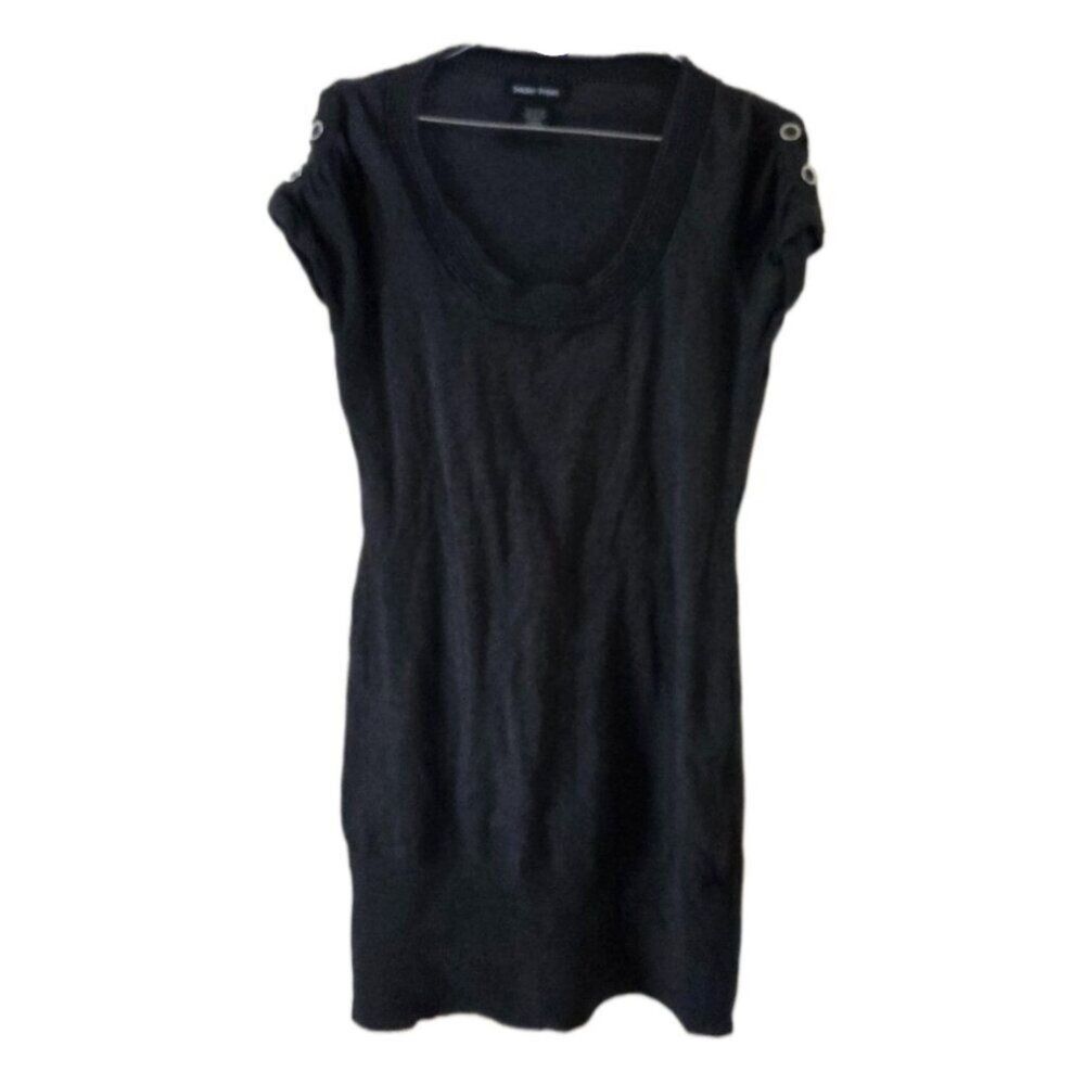 Sweater Project Dark Gray Short Ruched Button Sleeve Dress